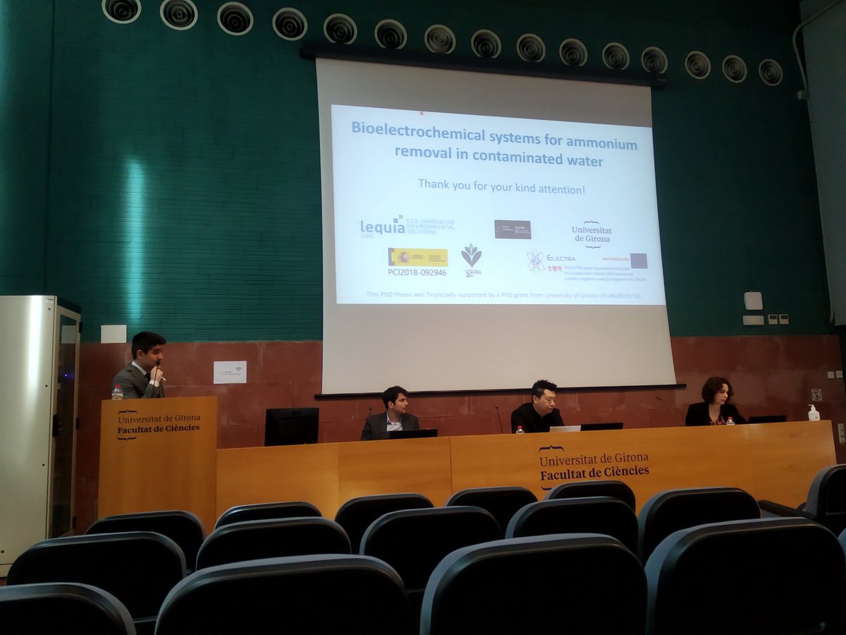 Miguel Osset-Álvarez presenting and defending his PhD thesis on the usage of bioelectrochemical systems for ammonium removal @LEQUIA_UdG @ElectraH2020 @WAFRA43264650