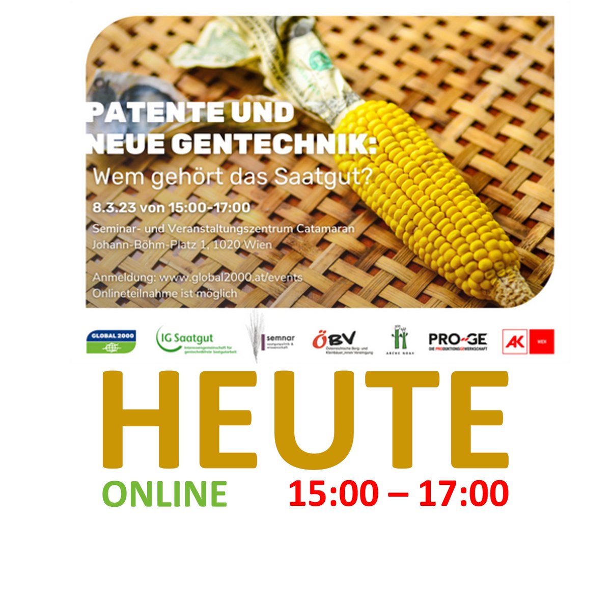 HEUTE: Patente und Neue #Gentechnik: Wem gehört das #Saatgut?🧑‍🔬👩‍⚖️🧑‍🌾 Expertendiskussion ONLINE. 

👉Jetzt anmelden: bitly.ws/AE7K

#keineneuegentechnik #genomeditierung #patent #patentproblematik #landwirtschaft
<a href="/ViaObv/">ÖBV Via Campesina Austria</a> <a href="/global2000/">GLOBAL 2000</a> <a href="/arche__noah/">Arche Noah</a> @bmwk