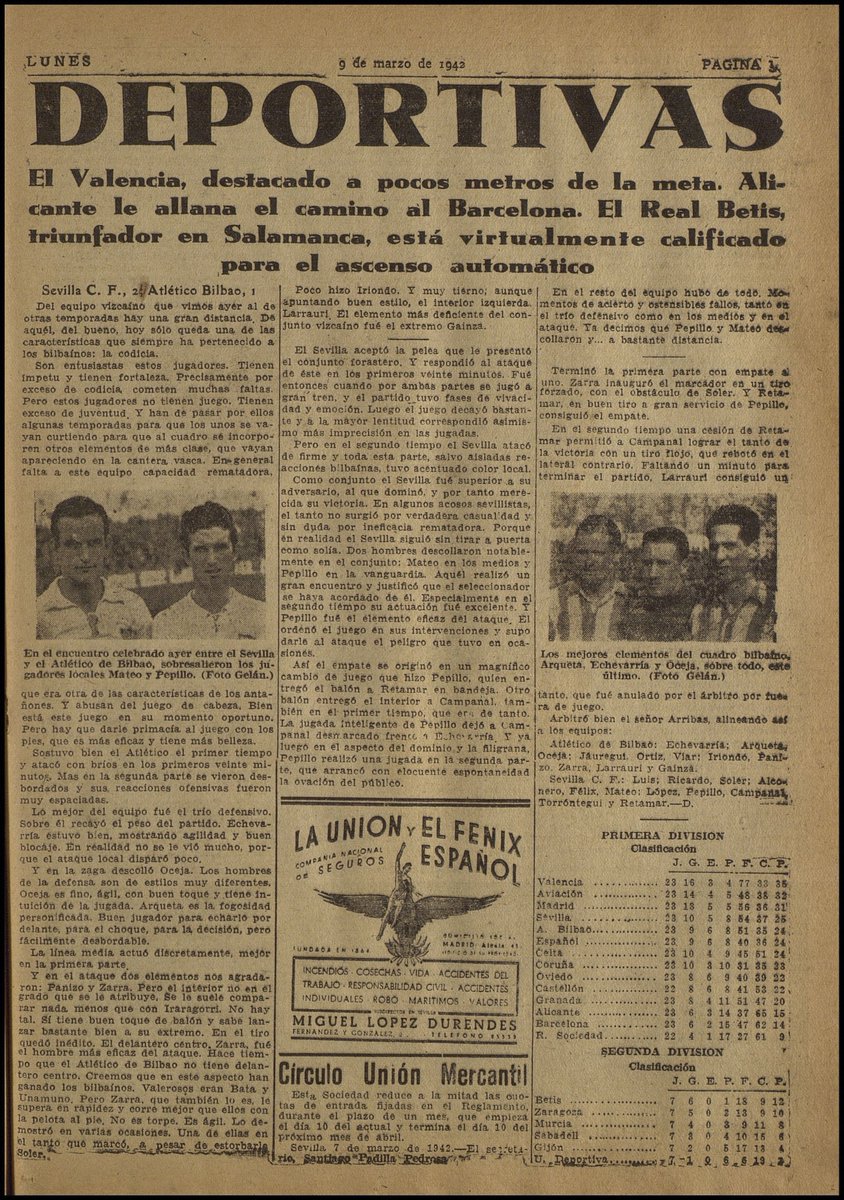 #Taldiacomohoy se juega el  #SevillaFCAthletic  en 1942

 #SevillaFC & #AthleticClub de #Bilbao 

#SFC_Hemeroteca #WeareSevilla #NuncaTeRindas #vamosmisevilla #Athletic125