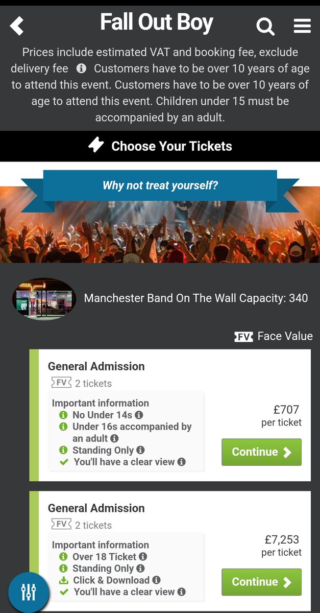 kaleighnews's tweet photo. Hi @gigsandtours @falloutboy I know it was a small venue but even with a presale code it was absolutely impossible to get tickets for Band on the Wall but they're STILL on secondary ticket sites for a ridiculous mark up! https://t.co/4BEd4V8ejb