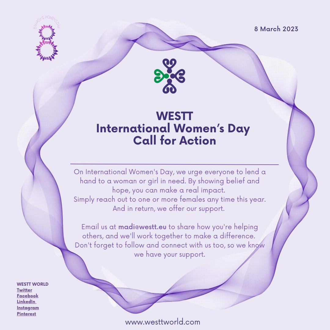 Westt_World's tweet photo. Happy #InternationalWomensDay! 💜 At #WESTTWORLD, we encourage you to help another #woman rise up by expressing your belief in her abilities to succeed. Together, we can instill confidence and create a brighter future for all. #IWD2023 💪🌍👩‍👩‍👧‍👧 https://t.co/8rQAWzIXBk