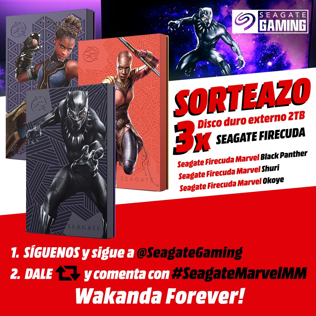 MediaMarkt_es's tweet photo. 🔴SORTEAMOS 3⃣ portable HDD SEAGATE FIRECUDA 2TB MARVEL🔴 Black Panther, Shuri y Okoye 🙌
1⃣ Síguenos y a @SeagateGaming
2⃣ Dale RT y comenta con #SeagateMarvelMM WAKANDA FOREVER!
¿Los quieres?👉 https://t.co/esenxFPmu5
⏰#SORTEO hasta el 19/3 https://t.co/sVYrY3Im5l