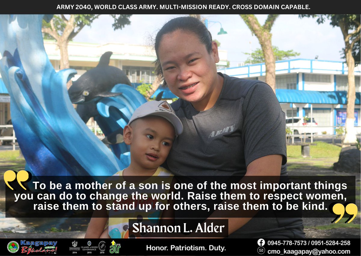 9CMOBattalion's tweet photo. QUOTE OF THE DAY ll
"To be a mother of a son is one of the most important things you can do to change the world. Raise them to respect women,
raise them to stand up for others, raise them to be kind."- Shannon L. Alder
#KaagapayNgMgaBikolano
#StrongArmyStrongNation https://t.co/8YTsTeJ5zb