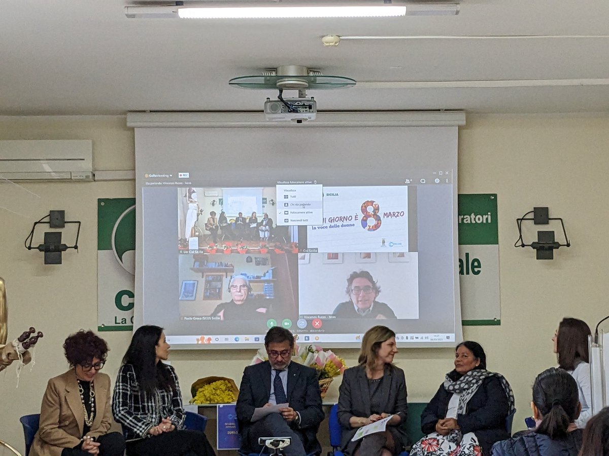 CislSicilia's tweet photo. Il presidente @iscoscisl Vincenzo Russo illustra a #ognigiorno è #8Marzo il progetto #dallabaseallacima con cui si sostengono progetti per far conoscere in tutto il mondo i diritti delle donne nel mondo del lavoro e per favorire la rappresentanza femminile. https://t.co/AEJnblOKli