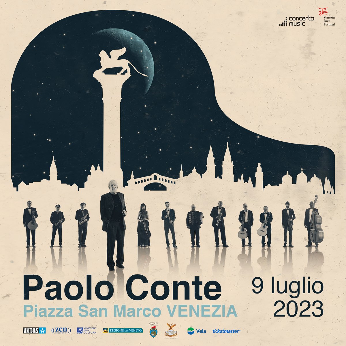 A distanza di 14 anni dal concerto del 31 luglio 2009 insieme all’Orchestra Sinfonica di #Venezia, #PaoloConte torna live in Piazza San Marco domenica 9 luglio 2023! I biglietti saranno disponibili a partire da venerdì 10 marzo alle ore 11:00 su <a href="/Ticketmaster/">Ticketmaster</a>.
