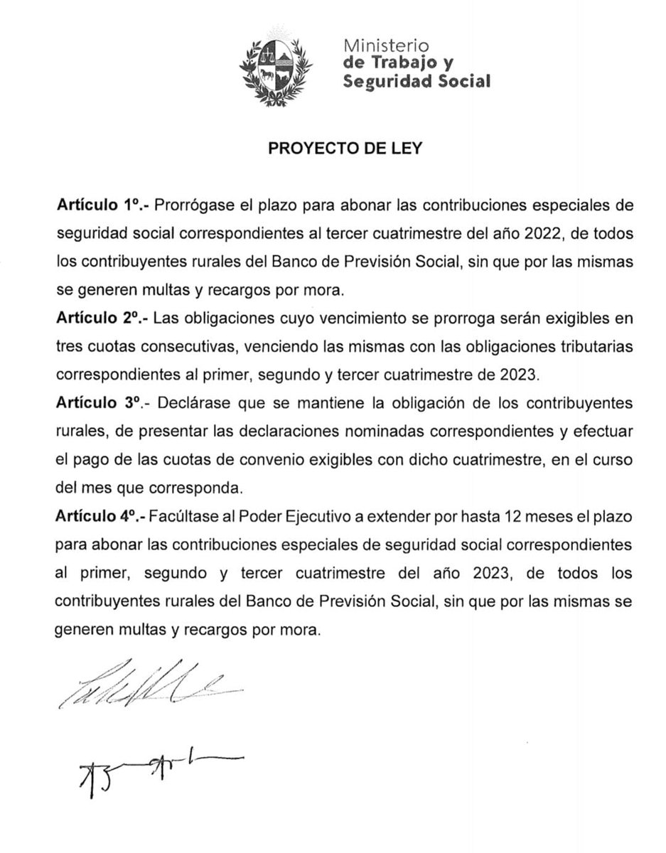 ignacio_buffa's tweet photo. Fue aprobado el pago en tres cuotas del último cuatrimestre del BPS. Una media más en el marco de esta emergencia agropecuaria. https://t.co/KISTEEF4zg