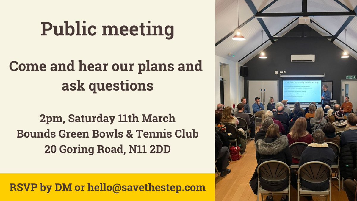 Our next event will be a public meeting on Sat 11th. Hear an update on our progress, and ask questions of the team. More details and RSVP here: savethestep.com/public-event-1…
#savethestep #myddletonroad #bowespark #boundsgreen #haringey #northlondon #communitypubs #communityshares