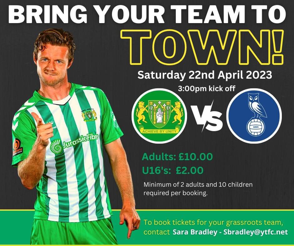 ytcst's tweet image. 🧤 After another hugely successful ‘Bring Your Team to Town’ initiative last weekend, we’re announcing another for the final game of the season against Oldham Athletic on Saturday 22nd April.

Let’s #PackThePark again! #YTFC