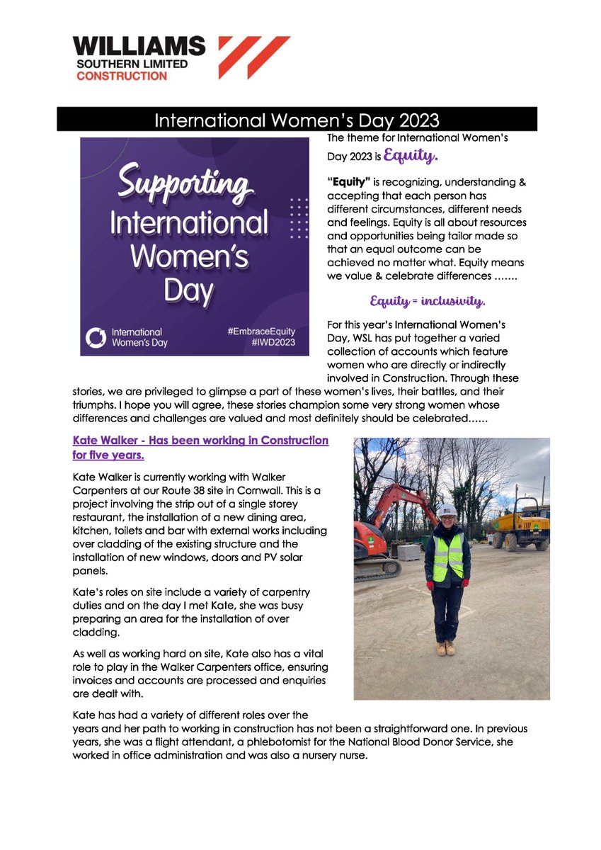 WSLConstruction's tweet photo. INTERNATIONAL WOMEN'S DAY 2023
We are proud to be supporting International Women’s Day and share with you a few heartfelt &amp; inspiring messages from colleagues &amp; their relatives #internationalwomensday2023 #inspirational https://t.co/d8QJWZJDNt