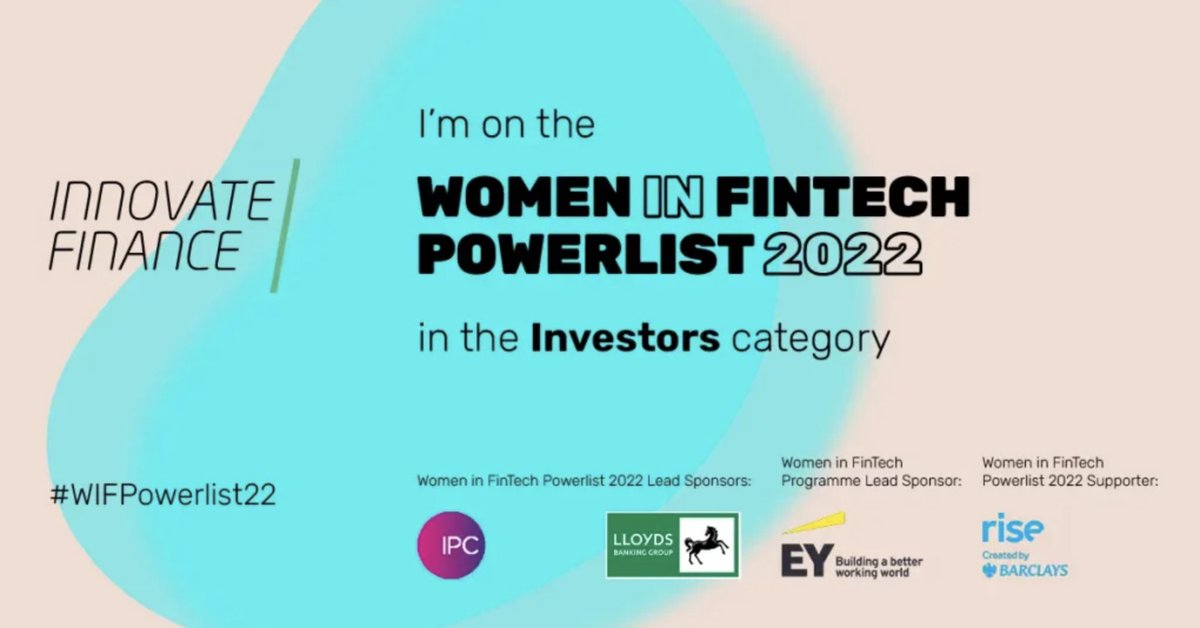 I'm delighted to be included in the 2022 Innovate Finance #WIFPowerlist22 in the 'Investors' category!
⚡️The Powerlist shines a spotlight on the amazing work of so many fantastic women over the past year, so I am honoured to be listed alongside them #IWD
lnkd.in/e-Aq5PAN