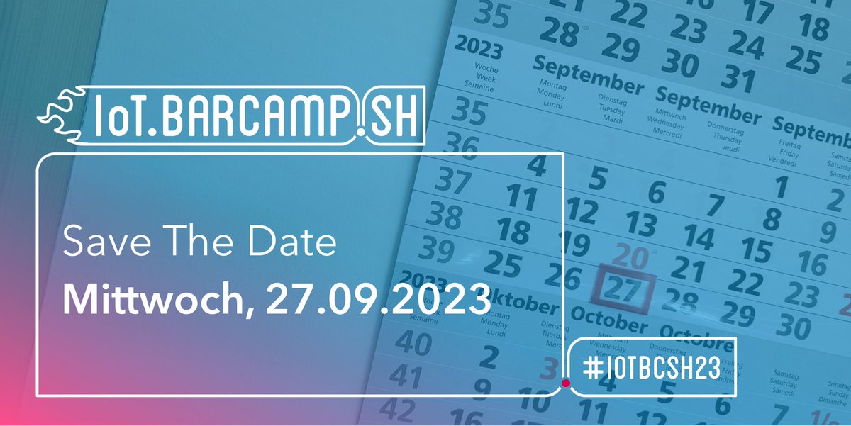 Wir suchen zwar noch einen Ort, aber ein Datum haben wir schon für das IoT Barcamp SH 2023!

S A V E   T H E   D A T E 

27.09.2023

Voranmelden kannst Du Dich auch schon:
nodes.sh/community/save…

Tipp für einen Veranstaltungsort? Schreib es in die Kommentare. #IOTBCSH23