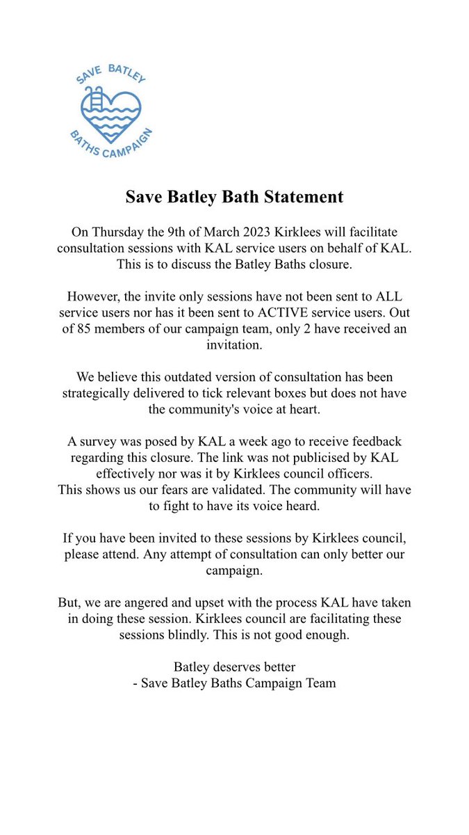 SaveBatleyBaths's tweet photo. We are outraged with the sessions set to be delivered by Kirklees council on behalf of KAL. #SaveBatleyBaths @KirkleesCouncil https://t.co/SlZqHQ2KL1