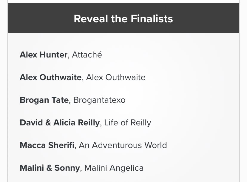 VERY excited to be named a finalist for next month’s @TravMedia_UK Awards!!! 😍😍 And to be nominated alongside some lovely - and very talented - content creators. 🤩🤩 #travmediaawards