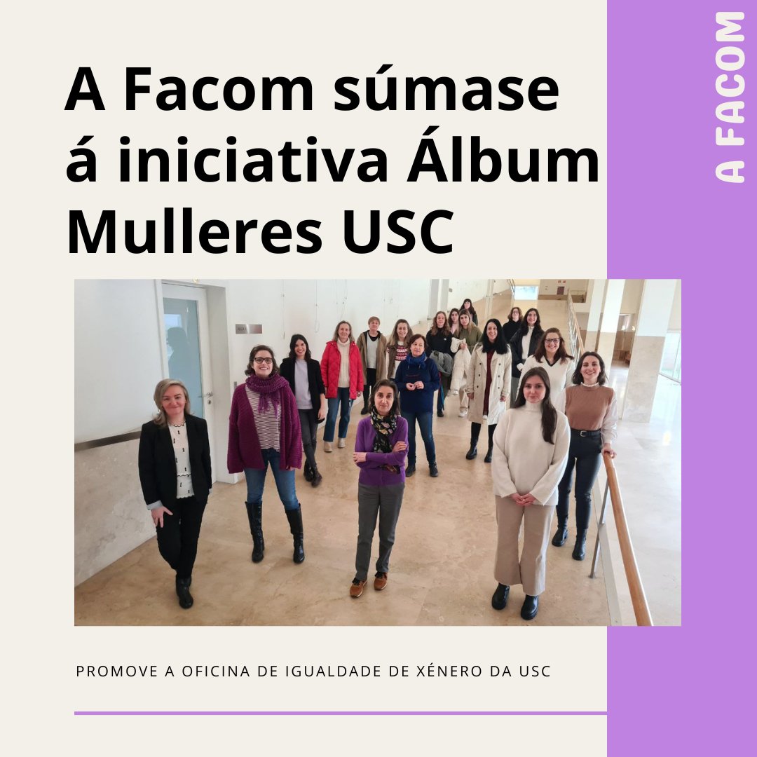 A Comunidade da Facom participou, un ano máis, na iniciativa promovida pola Oficina de Igualdade de Xénero da USC para formar parte dun álbum fotográfico colectivo de apoio ao 8M. 

#MulleresUSC
#USC8M