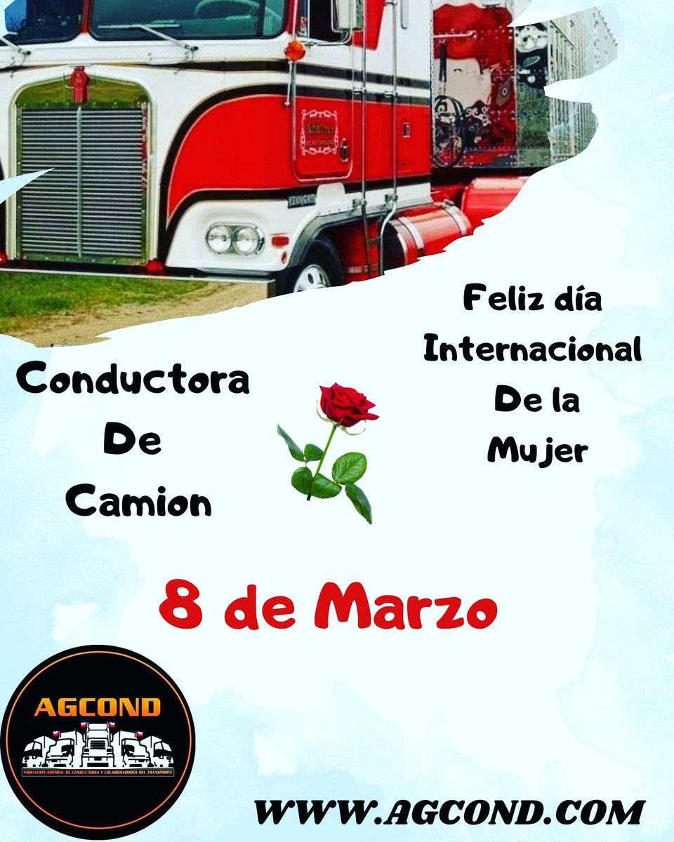 AGCOND_Chile's tweet photo. Muy feliz día de la Mujer... Especial saludo, para todas quienes van por la vida tras un volante, 🌹
#CamionerasChilenas
🚛🇨🇱❤️❤️❤️ https://t.co/g4WK63Ddk5