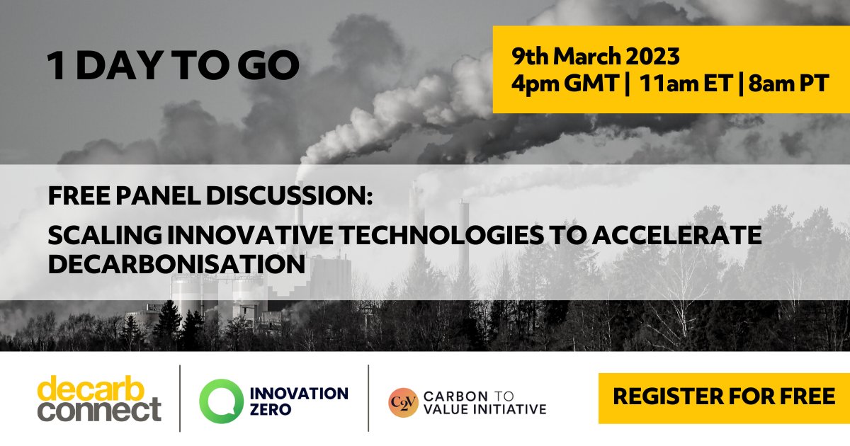 It's not too late to register for the free 'Scaling Innovative Technologies to Accelerate Decarbonisation' webinar.

Register here ➡️ bit.ly/3ZPYR0p

#decarbonisation #disruption #industrial #C2VInitiative