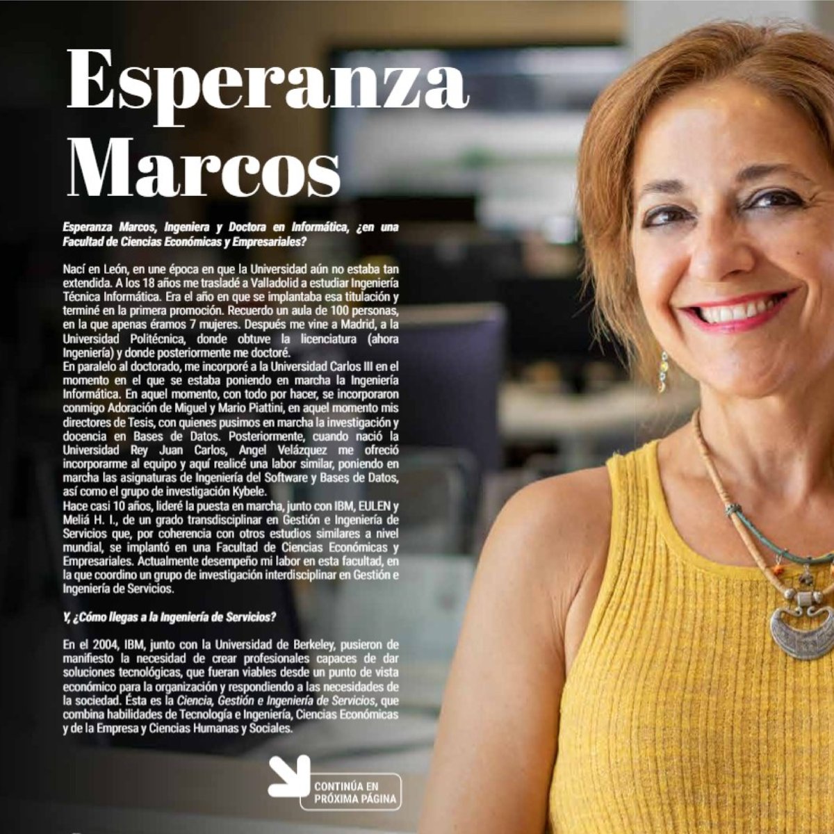 ISE_URJC's tweet photo. Hoy, #diadelamujer, queremos homenajear a las mujeres trabajadoras que concilian vida personal/trabajo, compartiendo la entrevista en @tysentidocomun de: @EMarcosMtnez, Catedrática y profesora del grado #ingenieríadeservicios @URJC y Presidenta Consejo Académico del @itsmfes #8m https://t.co/7XlXeKhrfp