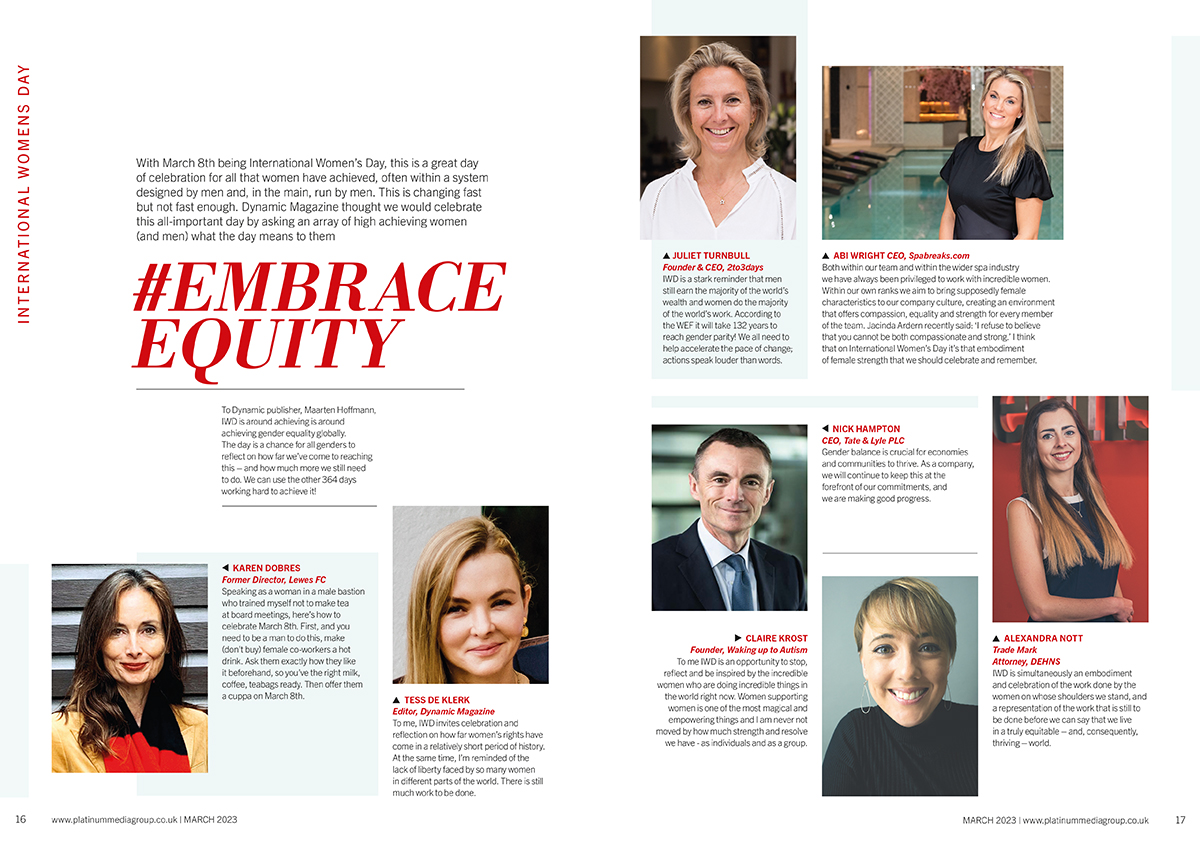 INTERNATIONAL WOMEN'S DAY - EMBRACE EQUITY
issuu.com/platinumbusine…

<a href="/DynamicWomenUK/">The Dynamic Festival</a> Magazine asked over two dozen leading national and international entrepreneurs - male and female - what Interntational Women's Day means to them, now and in the future.

#EmbraceEquity #IWD2023