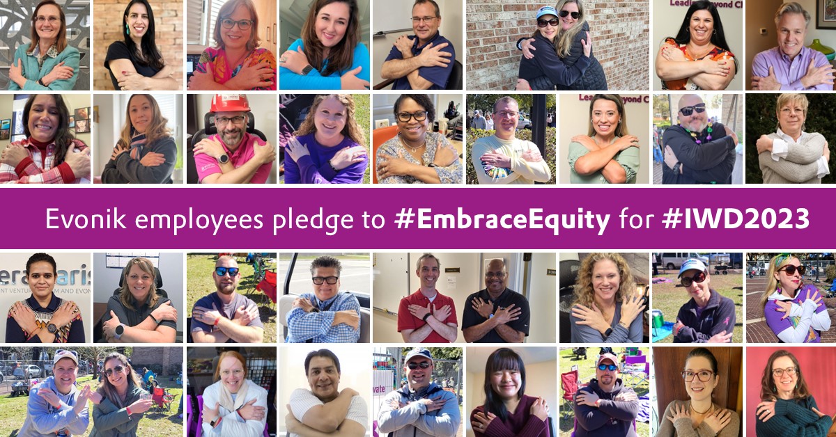 Today we celebrate International Women’s Day, a centerpiece of Women’s History Month! #EmbraceEquity is this year’s theme and #Evonik’s women-focused Employee Resource Group groW is encouraging employees to take the pledge. We will celebrate the month with different actions. #IWD