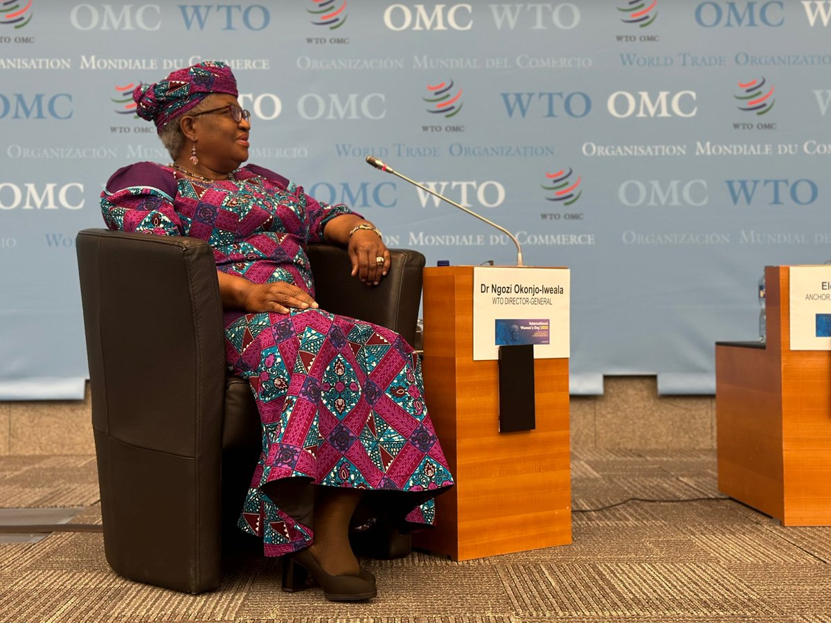 And to women of color, DG <a href="/NOIweala/">Ngozi Okonjo-Iweala</a> says: I want to give a shout out to you because you will find things are doubly difficult. Especially for the way I'm dressed. It's good to be underestimated--you can take them by surprise. #InternationalWomensDay #IWD2023