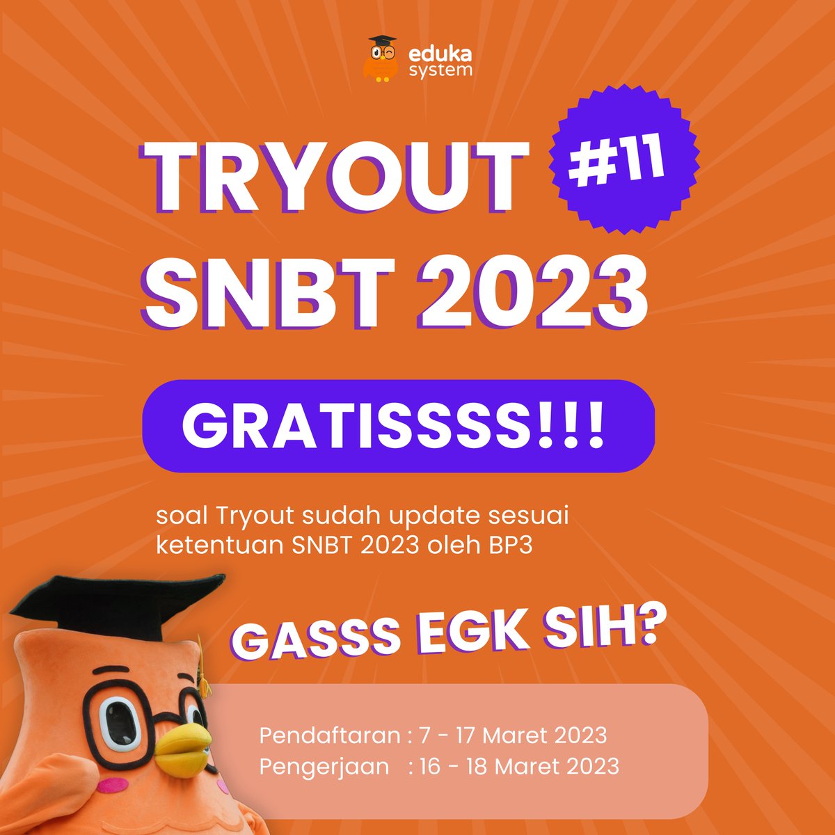 BuwhanEdu's tweet image. ✨TRYOUT SKOLASTIK SNBT 2023 GRATISS✨

SNBT 2023 tinggal itung bulan doank guys!! ykali egk kuy treot?

btwee soal treot ud ak update sesuai ma contoh dari BP3 gesss😎

PENDAFTARAN HANYA SAMPAI 17 MARET 2023!! CEPET DAFTARRR di edukasystem.com ato di app eduka GRATIS~