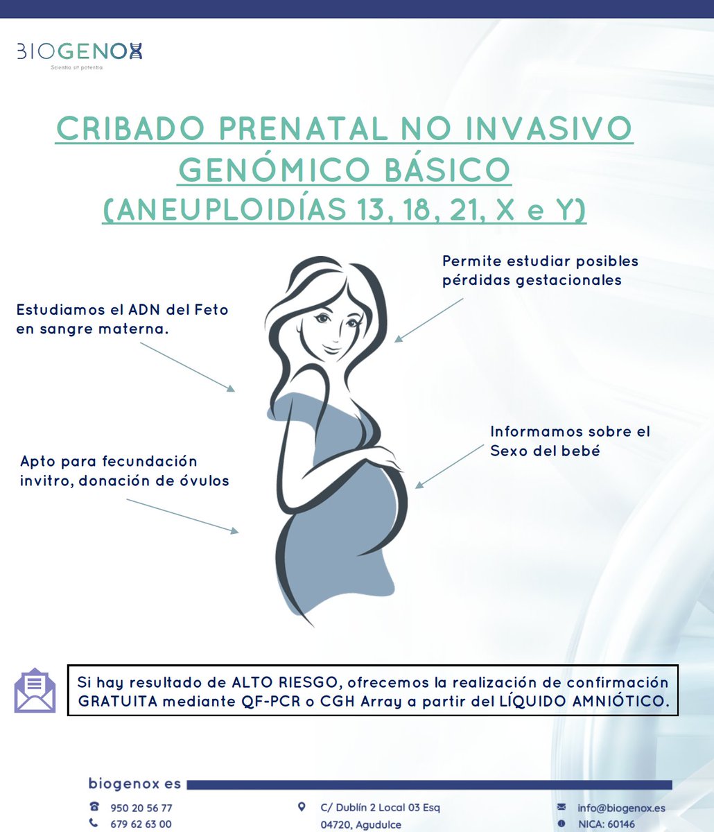 Durante el embarazo, pequeños fragmentos del ADN del feto son liberados por la placenta circulando en el torrente sanguíneo de la madre. Buscamos en esos fragmentos las posibles alteraciones cromosómicas.
📄Si en el resultado hay Alto Riesgo, ofrecemos la confirmación gratuita.