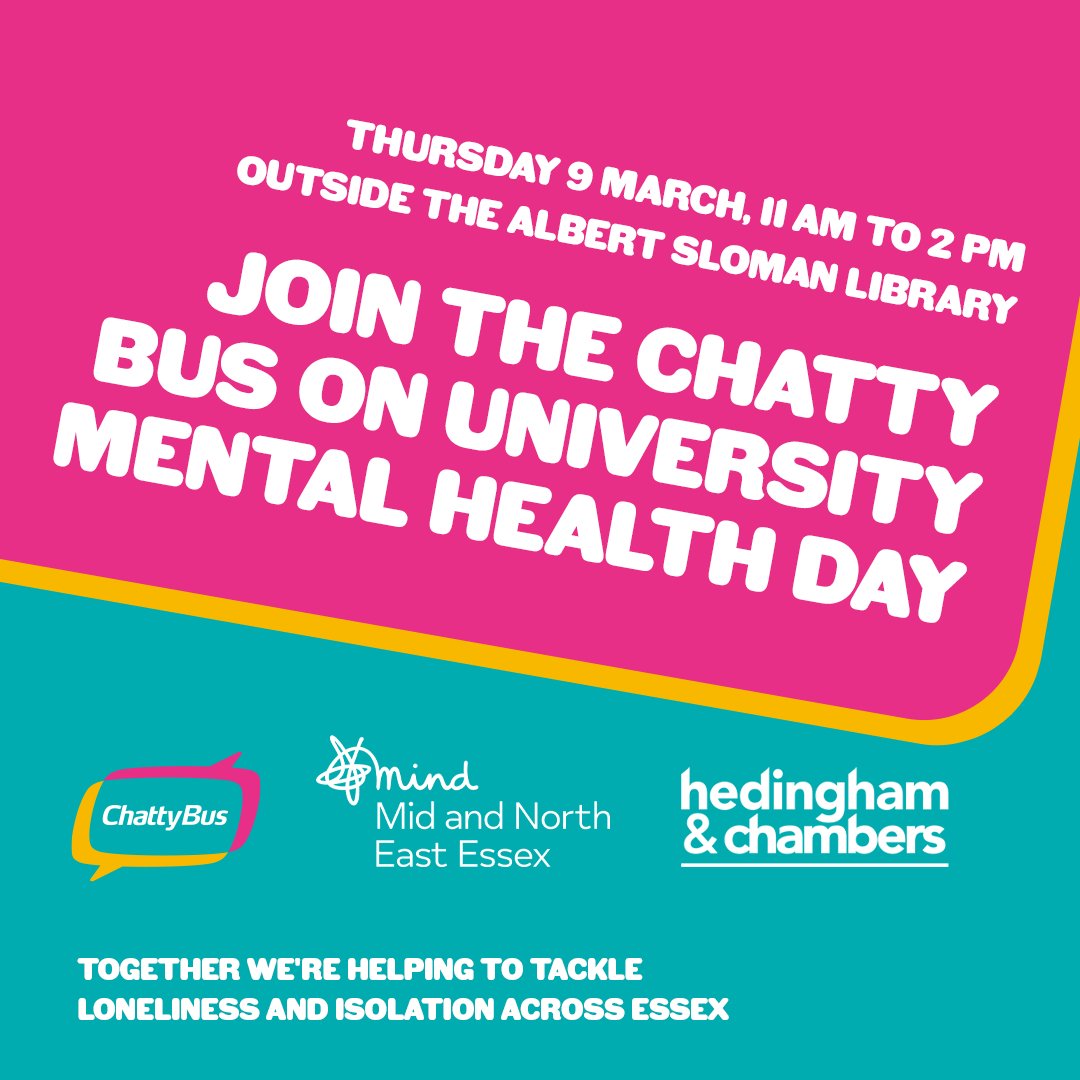 hedinghambuses's tweet photo. Loneliness can have a significant impact on a student's mental health & isolation can lead to increased stress & anxiety.
Tomorrow, #ChattyBus arrives at the University of Essex to support #UniversityMentalHealthDay.
https://t.co/qWjTDLqWSI https://t.co/Qw27WnSzRk