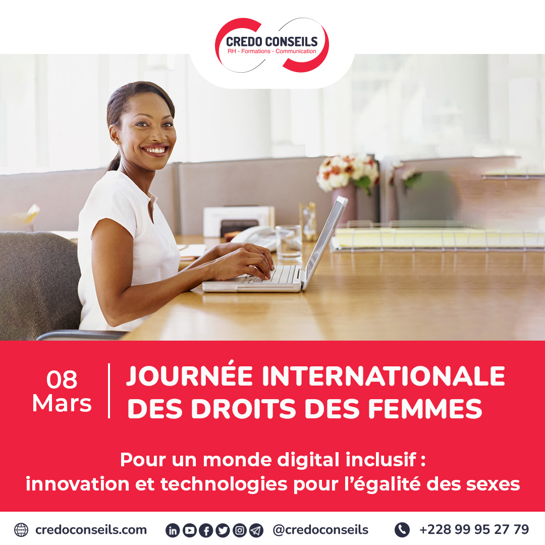 CredoConseils's tweet photo. 🗓 8 Mars  : ​​Journée Internationale des Droits des femmes

Thème :  Pour un monde digital inclusif : innovation et technologies pour l’égalité des sexes
 
#JournéedelaFemme #JourneeDesDroitsDesFemmes #8mars #InternationalWomensDay  #WomensDay #womenrightsday #credoconseils https://t.co/HhBobdEjuQ