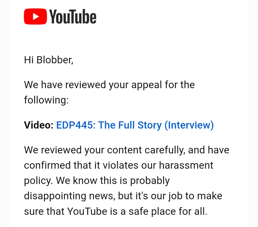 Blobber_YT's tweet photo. Video was up for a year. L YouTube https://t.co/LbYh8VplNq