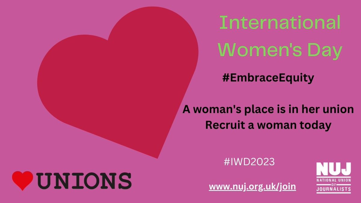 NUJofficial's tweet photo. #IWD2023 "It's fantastic to join the #NUJ. I've been given brilliant training, and have helped to shape policy by bringing in gender diverse interview panels at the BBC, therefore increasing equality for women."  Leoni Robertson, NEC Black Members Seat. #EmbraceEquity https://t.co/I7AEk7NJ9t