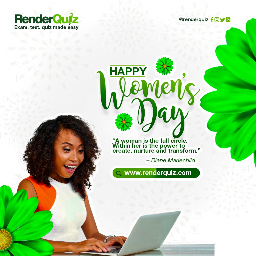 Renderquiz's tweet image. Happy International Women&apos;s Day 👸. To all the beautiful women in our lives, we love and 🥳

#InternationalWomensDay  #WomensDay #onlinetest #onlinequiz #onlineexam #onlinerecruitment #renderquiz