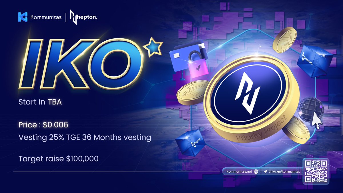 🥳 Kommunitas is eager to carry out our Priority #IKO with <a href="/HeptonL3/">HeptonL3</a> 

⛓ Hepton is a Layer-2 project built by Hepton Labs. Hepton comes with two different scaling layers which are Hepton PoS (Sidechain) and Hepton STANDRA (ZK-Rollup).

📌 Stay tuned for more updates.