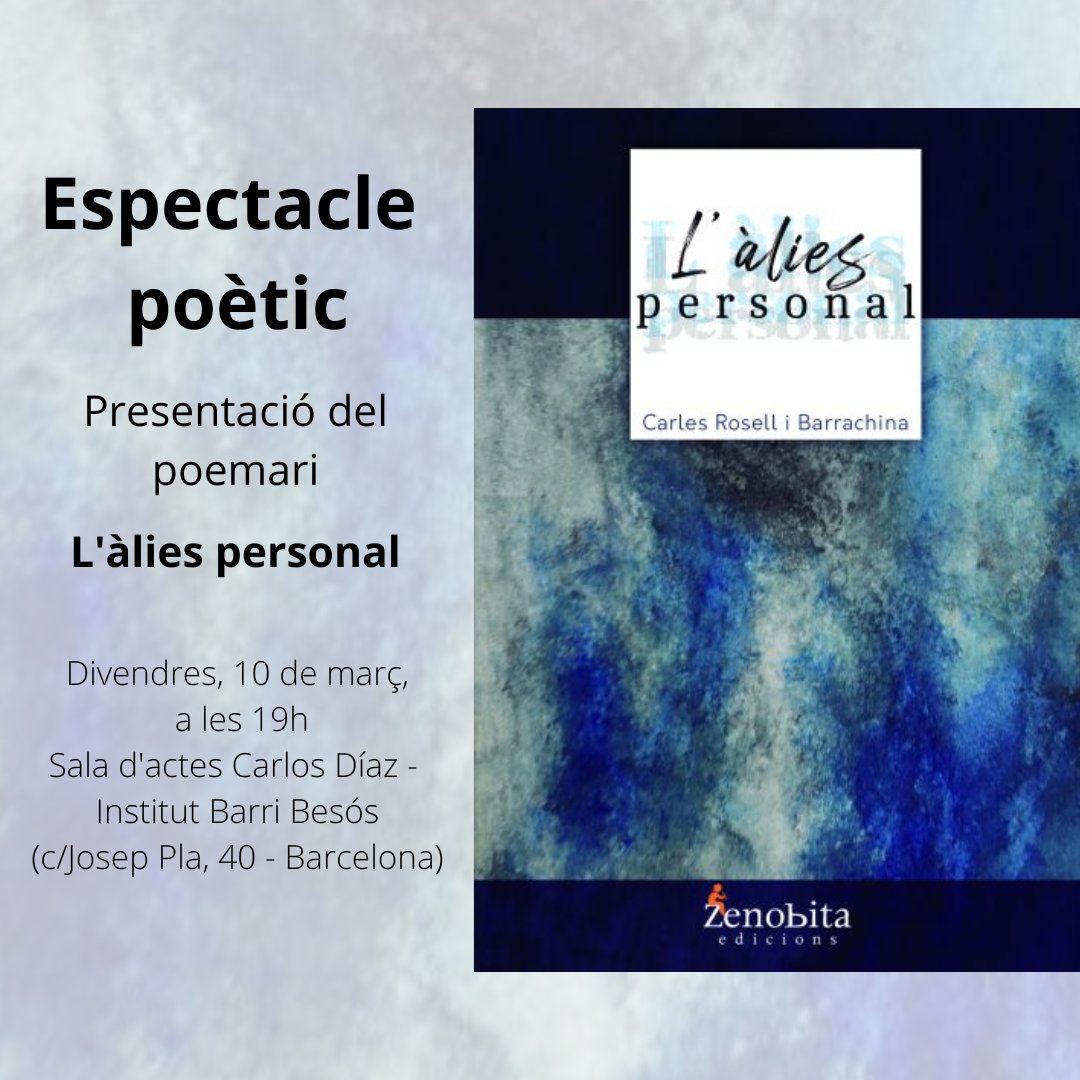 Aquest divendres 10 de març a les 19h es presentará el poemari "L'àlies personal", de Carles Rosell, a la Sala d'actes Carlos Díaz - <a href="/iesbarribesos/">Institut Barri Besòs</a> (c/Josep Pla, 40 - Barcelona). No us ho perdeu!