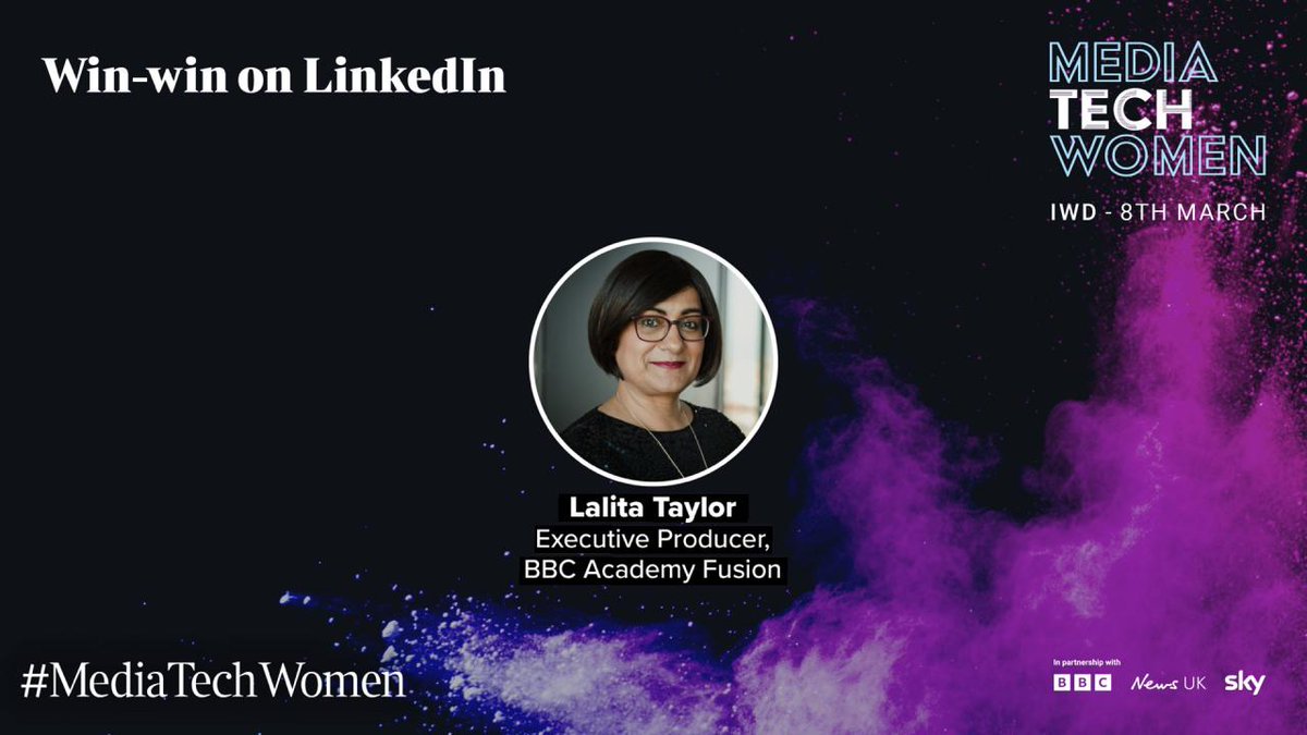 BBC Academy (@bbcacademy) on Twitter photo 2⃣ #MediaTechWomen presents:
📍 Win-win on LinkedIn
⌚️ 15:55–16:15
With:
🗣️ <a href="/lalitataylor100/">Lalita Taylor</a>, Executive Producer at BBC Academy's Fusion tech-media event series, and a major influencer on @Linkedin
Stream it live, free: bbc.in/iwd2023
#EmbraceEquity | #IWD2023 2⃣ #MediaTechWomen presents:
📍 Win-win on LinkedIn
⌚️ 15:55–16:15
With:
🗣️ <a href="/lalitataylor100/">Lalita Taylor</a>, Executive Producer at BBC Academy's Fusion tech-media event series, and a major influencer on @Linkedin
Stream it live, free: bbc.in/iwd2023
#EmbraceEquity | #IWD2023