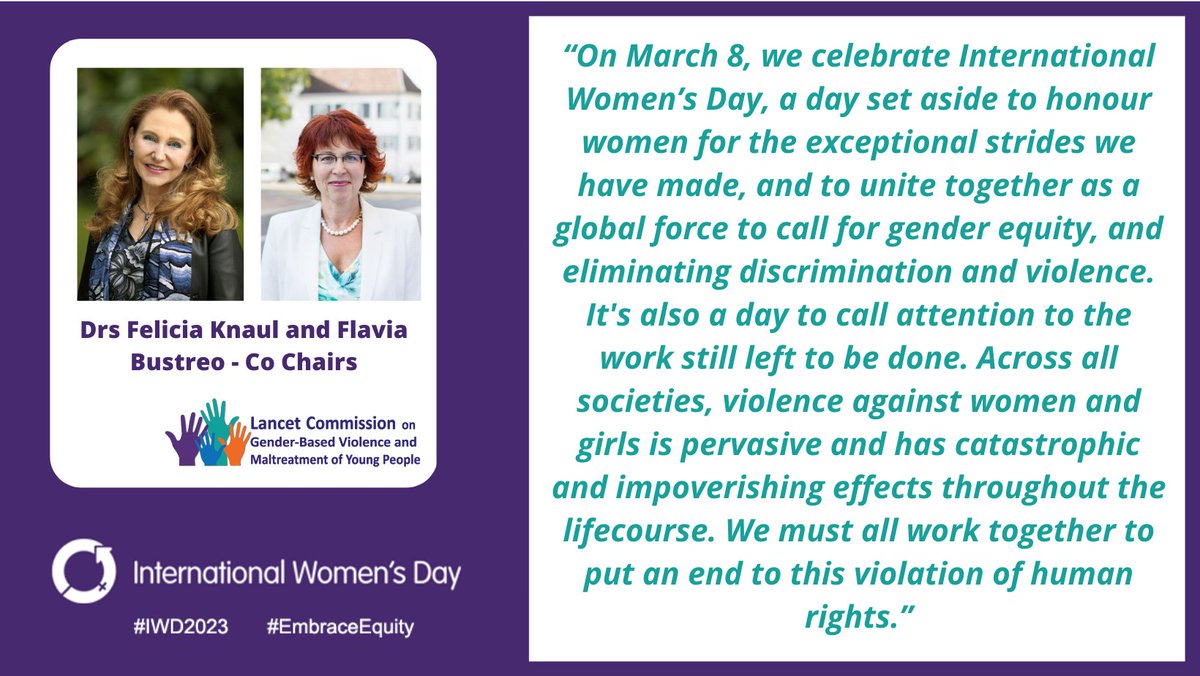 FlaviaBustreo's tweet photo. Today #March8, we celebrate #InternationalWomensDay, where we acknowledge & appreciate the fantastic social, cultural, economic, & political achievements around the 🌎, we also call to #EmbraceEquity & call out #bias.
Happy #IWD2023 from our @TheLancet Commission on #GBV #MoYP https://t.co/1rO5ZFzER9