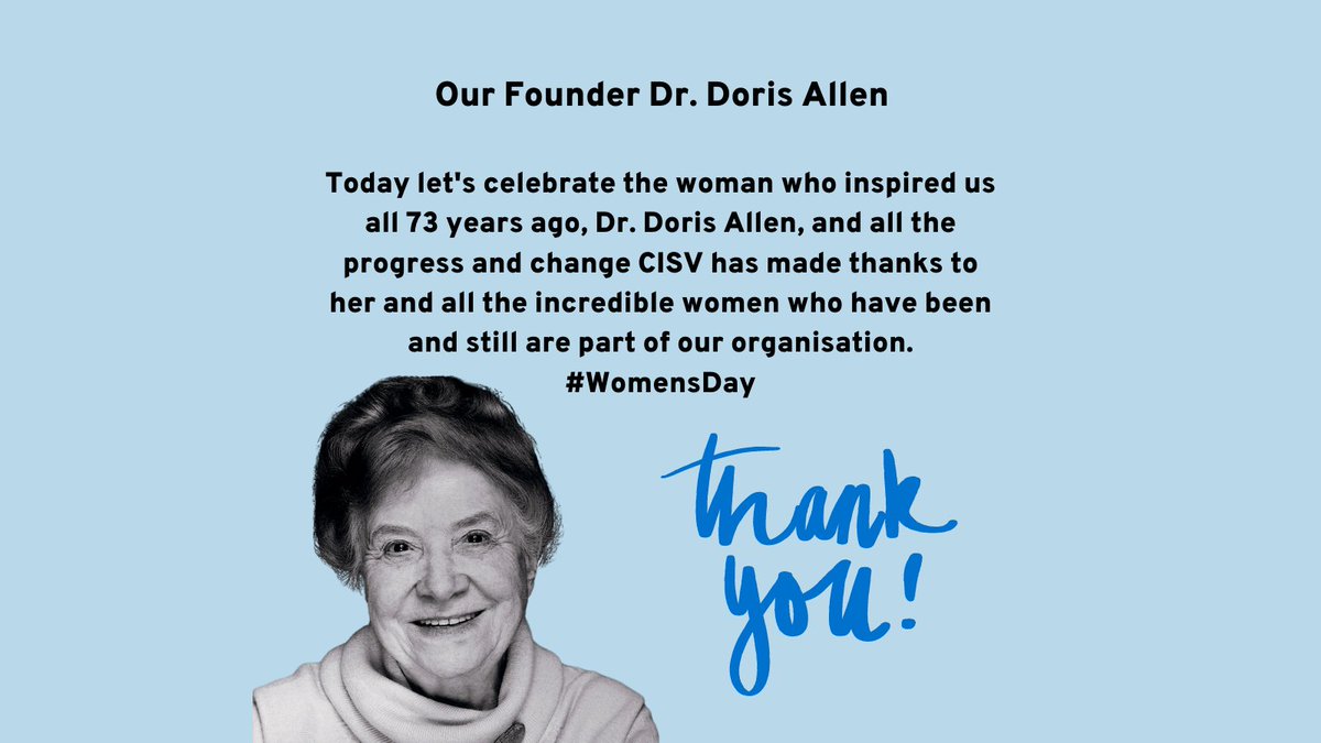 It's International Woman's Day! Today we celebrate the woman who inspired us all 73 years ago, Dr. Doris Allen, and all the progress and change CISV has made thanks to her and all the incredible women who have been and still are part of our organisation. #WomensDay #EmbraceEquity