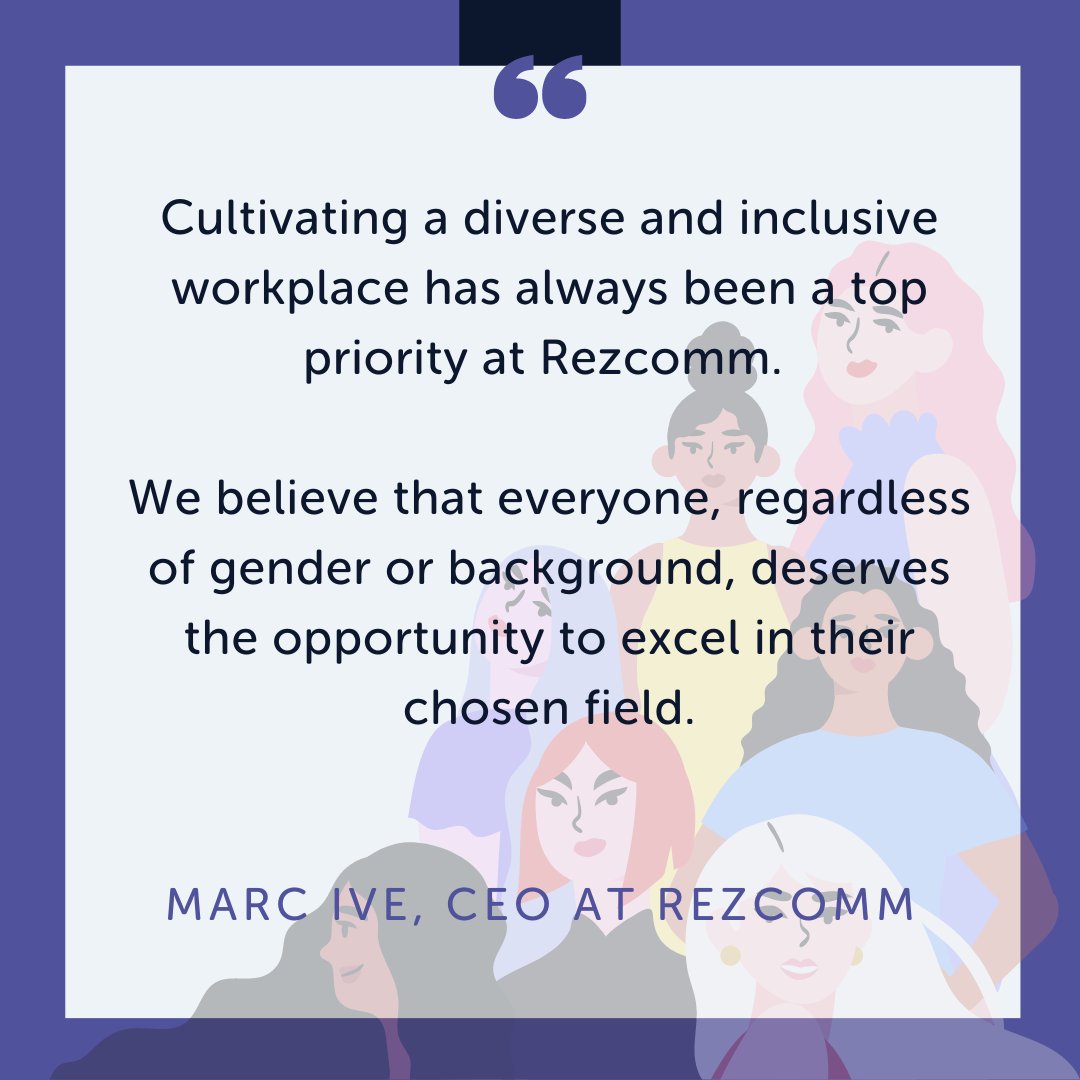 Rezcomm (@rezcommtech) on Twitter photo Our CEO Marc Ive on #InternationalWomensDay: "Cultivating a diverse and inclusive workplace has always been a top priority at Rezcomm. We believe that everyone, regardless of gender or background, deserves the opportunity to excel in their chosen field."
#happywomensday #iwd Our CEO Marc Ive on #InternationalWomensDay: "Cultivating a diverse and inclusive workplace has always been a top priority at Rezcomm. We believe that everyone, regardless of gender or background, deserves the opportunity to excel in their chosen field."
#happywomensday #iwd