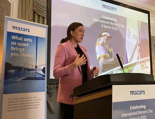 JennMariaKelly's tweet photo. It was an honour to meet @Annalise_Murphy and hear about the ups and downs on her journey to Olympic success at today's #InternationalWomensDay event hosted by @MazarsIreland... an inspirational start to the day! https://t.co/FLnxjKJiRO