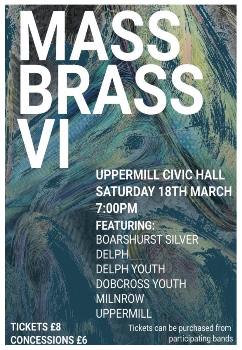 You can next see the band on stage as part of MASS BRASS VI at Uppermill Civic Hall on Saturday 18th March playing alongside some of Saddleworth's finest.

📍 Uppermill Civic Hall, OL3 6AE
⏰ Doors open at 6pm | Starting time 7pm 
🎟️ Tickets £8 | Concessions £6