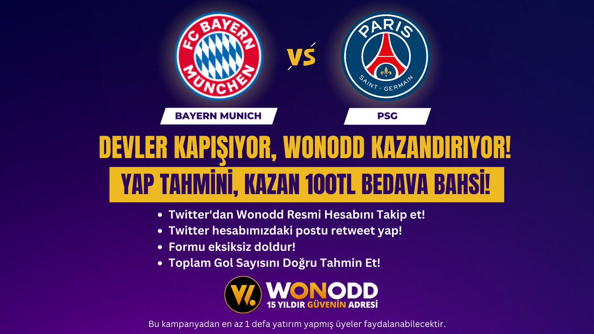 wonoddresmi's tweet photo. Yarışmaya Katıl, Bedava Bahis Kazan!
Bayern Munich - PSG maçında toplam gol sayısını doğru tahmin et, 100 TL Bedava Bahis Kazan!
https://t.co/4BK2Nq0pB1
Katılmak için hemen linke tıkla! 👆✅
https://t.co/5pk20ibhq8
Daha fazlası 👆
#Wonodd #bayernvspsg #ChampionsLeague https://t.co/I4HmpDLEJn