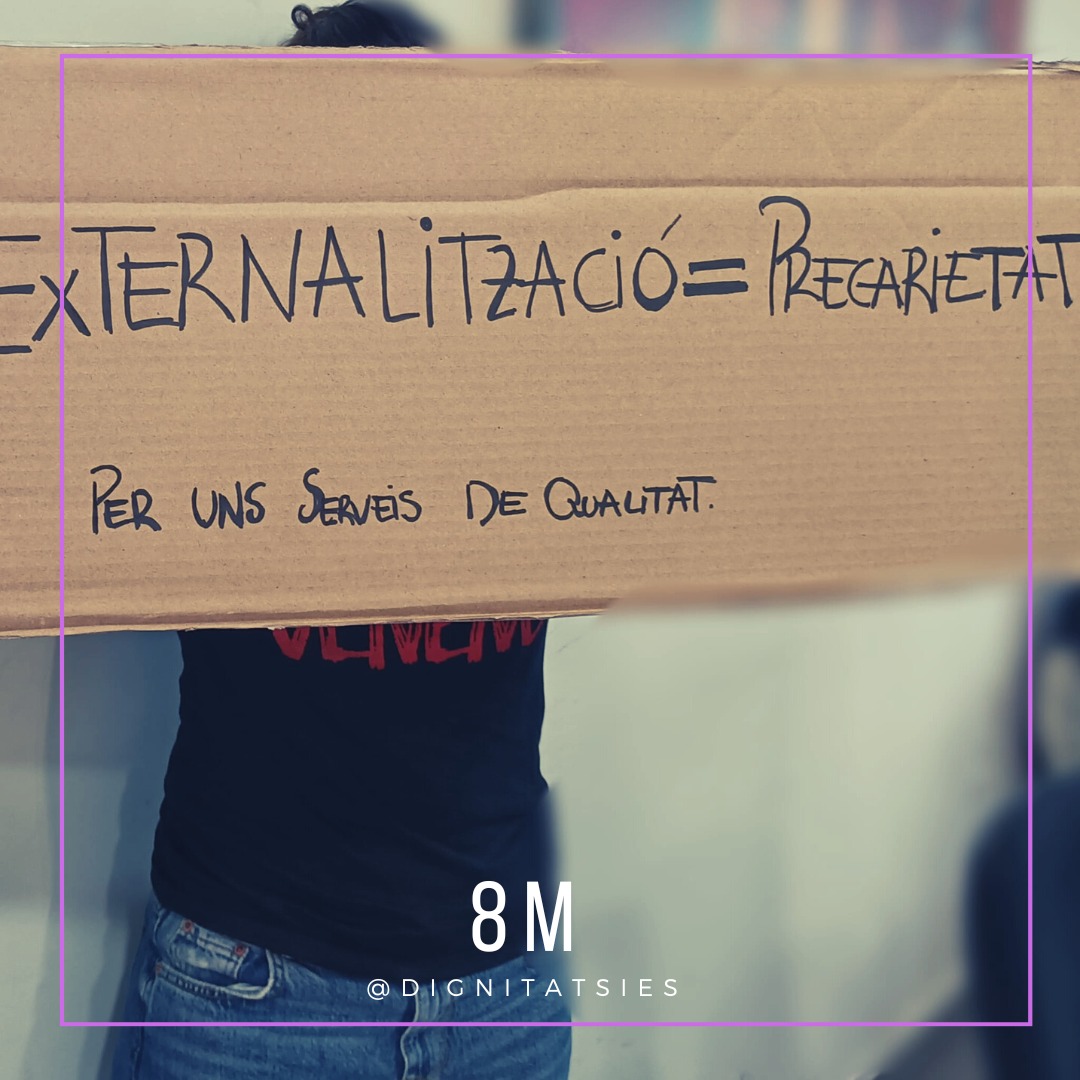 dignitatsies's tweet photo. |🟪| L'externalització dels serveis és perversa. Amb l'augment del pressupost d'un 10% x les entitats gestores dels nostres serveis, no s’han activat mecanismes x assegurar que aquesta pujada de pressupost reverteixi en la millora de les nostres condicions laborals. @igualtatcat https://t.co/YxDHxig6dy