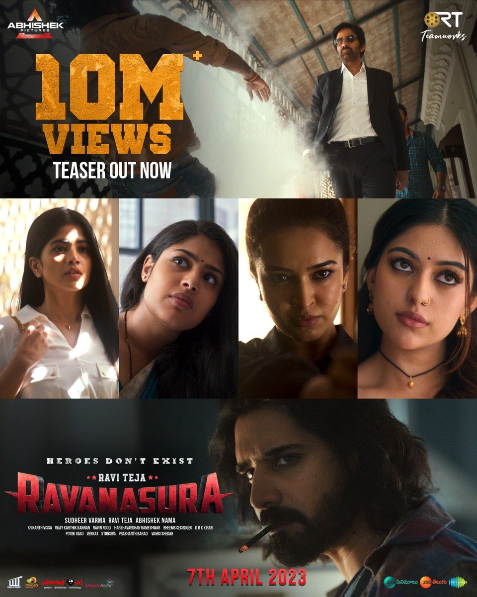 Ravana had 10 heads &amp; #RavanasuraTeaser has conquered 
10 million+ views on YouTube!🔥

youtu.be/6DcPh88Wwsg

#HappyWomensDay

<a href="/ItsAnuEmmanuel/">Anu Emmanuel</a>  <a href="/akash_megha/">Megha Akash</a> <a href="/DakshaOfficial/">Daksha Nagarkar</a> <a href="/fariaabdullah2/">Faria Abdullah</a> #Pujitha

<a href="/RaviTeja_offl/">Ravi Teja</a> 
<a href="/sudheerkvarma/">sudheer varma</a>
<a href="/SrikanthVissa/">𝐒𝐫𝐢𝐤𝐚𝐧𝐭𝐡V𝐢𝐬𝐬𝐚</a> 
<a href="/AbhishekPicture/">ABHISHEK PICTURES</a>
<a href="/RTTeamWorks/">RT Team Works</a>