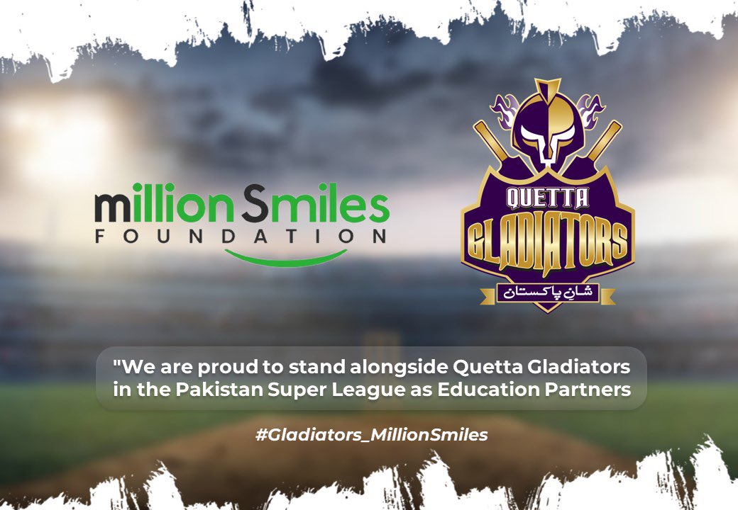 RLadlaa's tweet photo. We are thankful to @TeamQuetta for Supporting us in this BIG cause, The @MSfoundationPK' schools provide free education to students and also provide uniforms, stationery and food. #Gladiators_MillionSmiles https://t.co/sys4FPjwt4