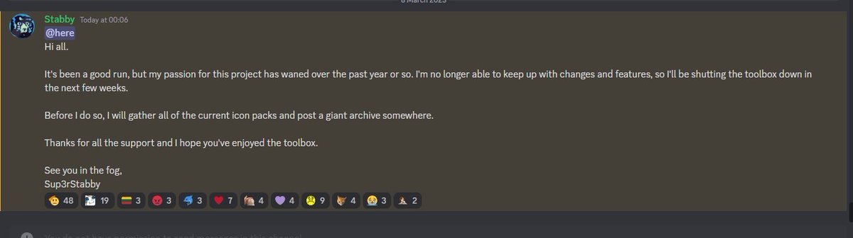 TTVSaraTheKoala's tweet photo. Toolbox is shutting down, I'm so saddened to hear but they are indeed trying to put in an archive for everyone to still enjoy <3 Thank you for all your work #dbdtoolbox I hope you find your passion again one day! <3 https://t.co/haU7m6goiO