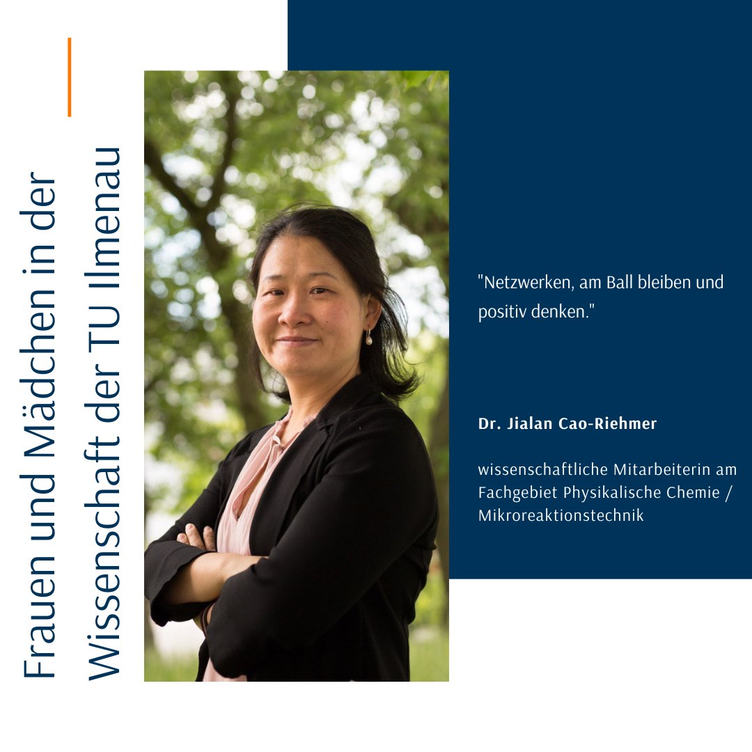 TU_Ilmenau's tweet image. Dr. Jialan Cao-Riehmer ist PostDoc am Institut Chemie und #Biotechnik und leitet die #Microfluid #Biotechnique #Research Group. Im Interview zum Frauentag bestärkt sie vor allem junge #Wissenschaftlerinnen: „Netzwerken, am Ball bleiben und positiv denken“! sohub.io/iux5