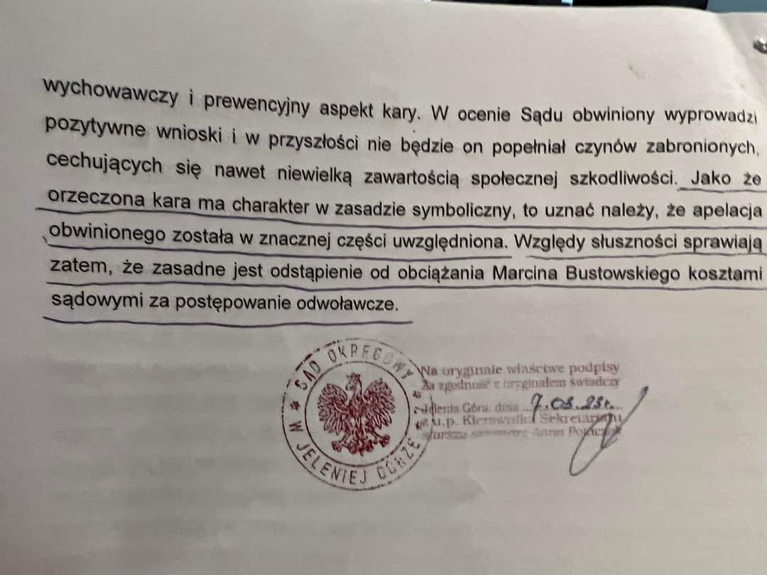 January06044090's tweet photo. Udostępniajcie‼️‼️Sąd Okręgowy w Jeleniej Górze w wyniku Apelacji od Wyroku Sądu Rejonowego zmienił Wyrok z 1500 zł grzywny na 50 zł. Najistotniejsze jest to że Sąd stwierdził że jesteśmy truci chemią w jedzeniu. Zapis zakreśliłem kolorem zielonym. 
Trucizna w jedzeniu❗😡 https://t.co/PN9jKEOmZM