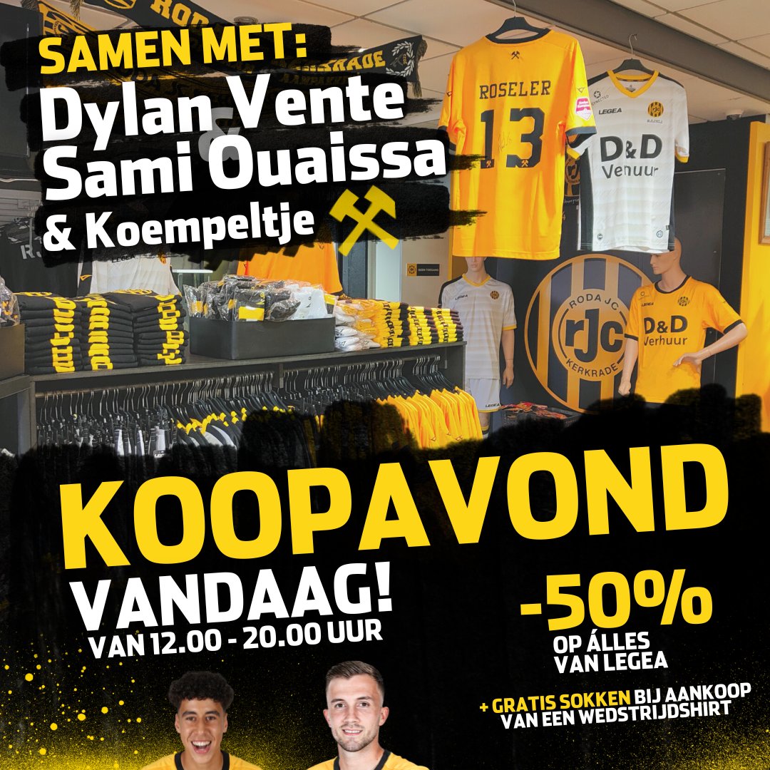 𝗩𝗮𝗻𝗮𝘃𝗼𝗻𝗱 --> 𝗞𝗼𝗼𝗽𝗮𝘃𝗼𝗻𝗱🛒

Met vanmiddag 𝗞𝗼𝗲𝗺𝗽𝗲𝗹𝘁𝗷𝗲 en vanavond 𝗦𝗮𝗺𝗶 𝗢𝘂𝗮𝗶𝘀𝘀𝗮 en 𝗗𝘆𝗹𝗮𝗻 𝗩𝗲𝗻𝘁𝗲 🤩

🕞 Koempeltje van 14.30 tot 16.00 uur - Ouaissa en Vente van 17.45 tot 19.15 uur.

#RodaJC #Koopavond