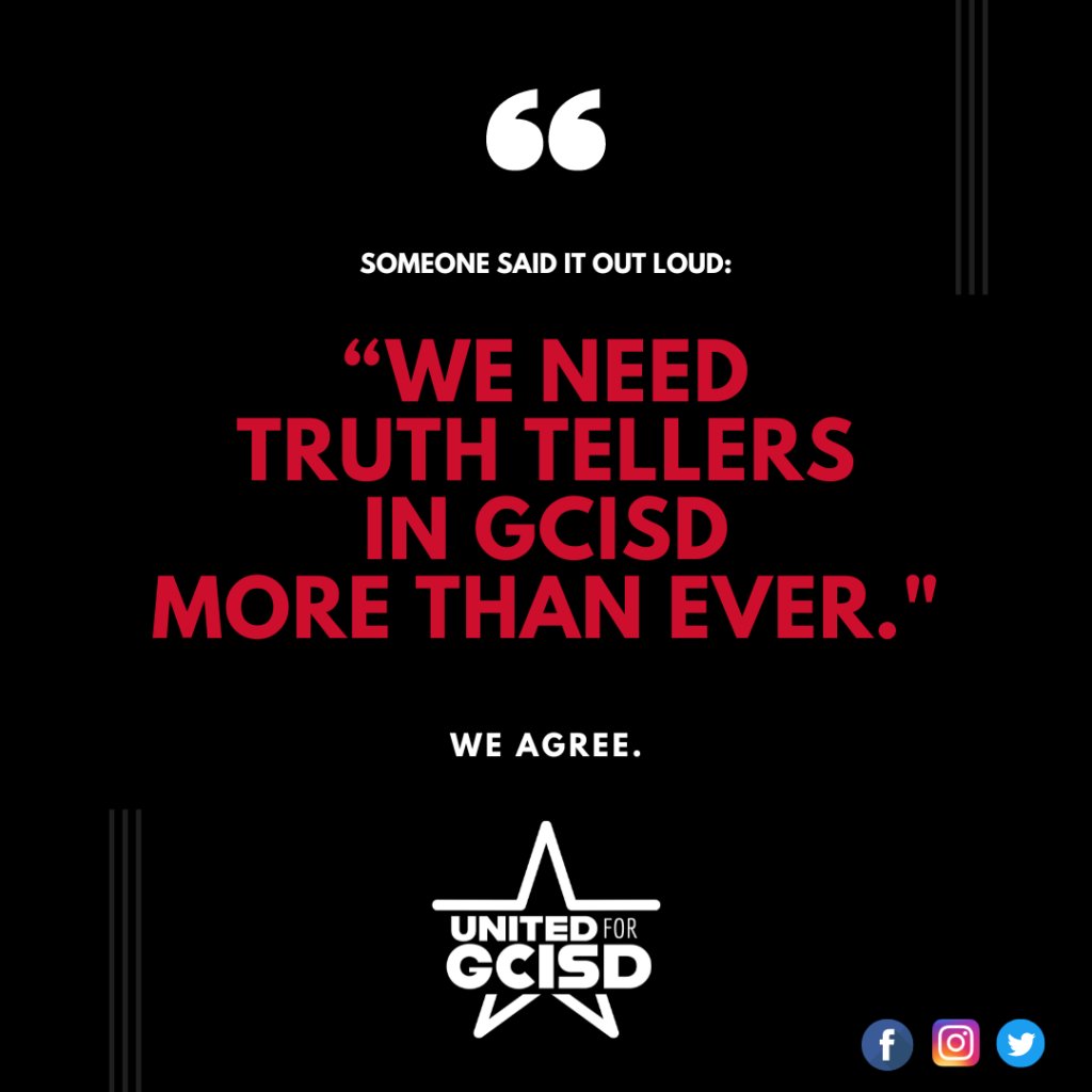 UnitedForGCISD's tweet photo. There's 8 truths about #GCISD you need to know before you vote May 6 > Let's start with #1 Academic Decline. Has our district really been in decline for a decade? No. Let's review the facts... Read our Deep Dive: Transparency & Truth
https://t.co/7Y4hElM44E #TakeBackGCISD https://t.co/o3yo1NHuCq