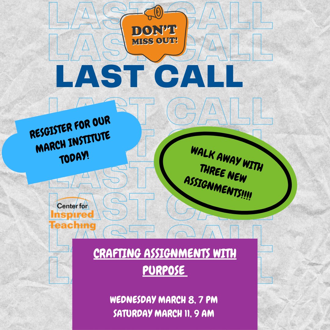 InspireTeach's tweet image. #Teachers: Don’t Miss out on an excellent opportunity to join our March Institute tonight! 
We will discuss creating lessons with a purpose, passion and opportunity for social change. #Inspire2Educate #learningwithapurpose #theplacetobe
ow.ly/6IIr50N9FGW