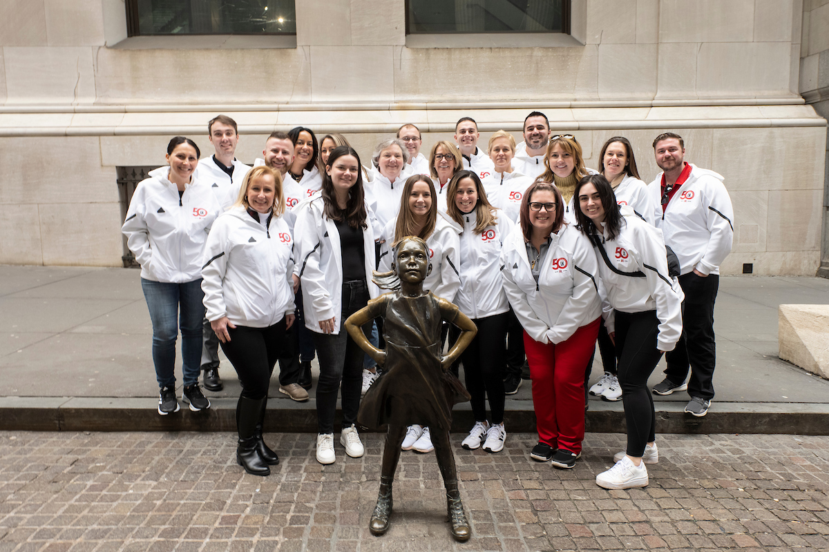 On #InternationalWomensDay, we continue our yearlong celebration of the 50th anniversary of Title IX.

The #RUTitleIX50 working group recently visited the Fearless Girl statue in Manhattan.